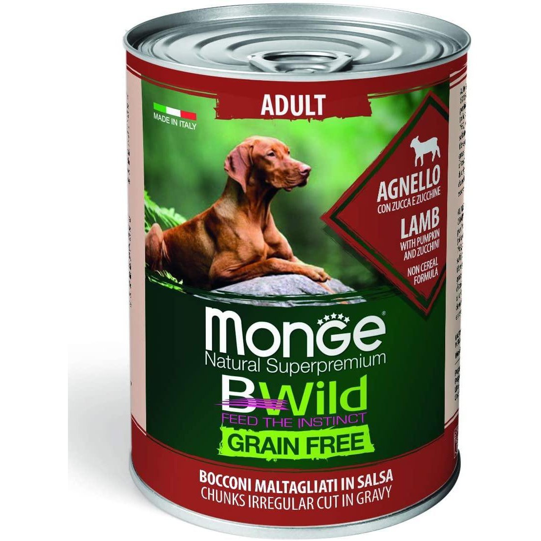 Monge BWild Grain Free con Agnello Zucca e Zucchine 400gr Alimento umido per Cani Monge BWild Grain Free con Agnello Zucca e Zucchine 400gr Alimento umido per Cani